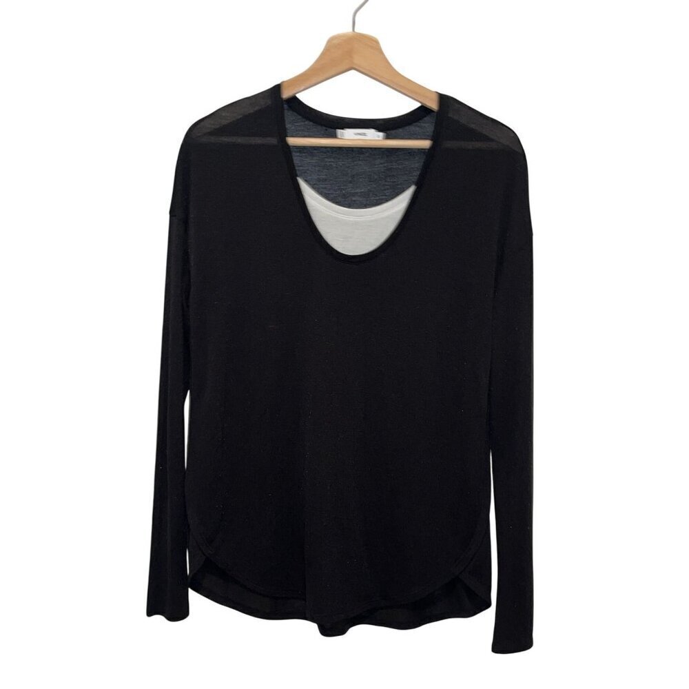 Vince Black Long Sleeve Scoop Neck Semi Sheer Knit Top Women's Size XS